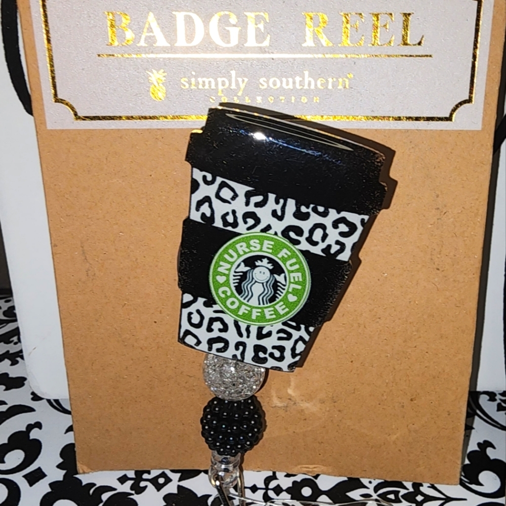 New Simply Southern Nurse Badge Reel Black Starbucks Nurse Fuel Coffee